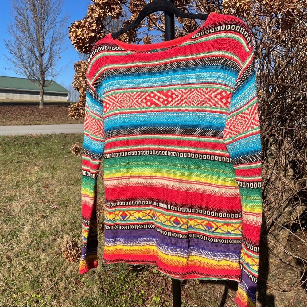 Ralph Lauren Navajo Aztec Multicolored Cotton Striped Sweater